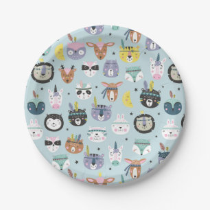 Cute Tribal Face Pattern Paper Plates