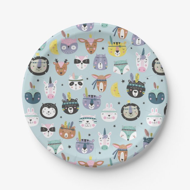 Cute Tribal Face Pattern Paper Plates (Front)