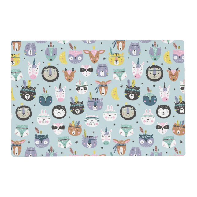 Cute Tribal Face Pattern Placemat (Front)