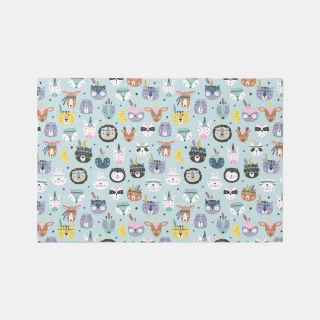 Cute Tribal Face Pattern Rug (Front)