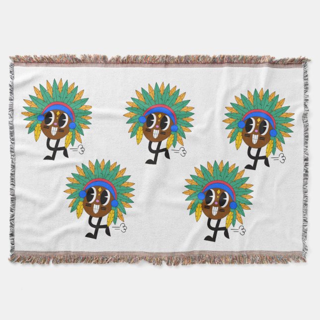 Cute Tribal Feather Cartoon Character Blanket  (Front)