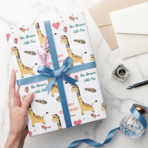 Cute Tribal Giraffe Happy Birthday Wrapping Paper