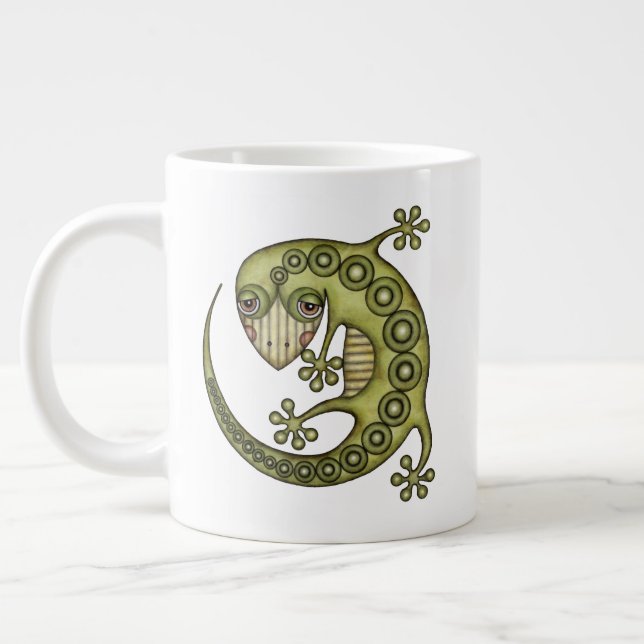 Cute Tribal Green Gecko Large Coffee Mug (Left)