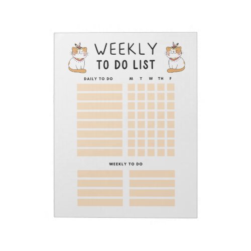 Cute Tribal Kitty Weekly To Do List Notepad