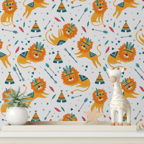 Cute Tribal Lions Kids Pattern Wallpaper