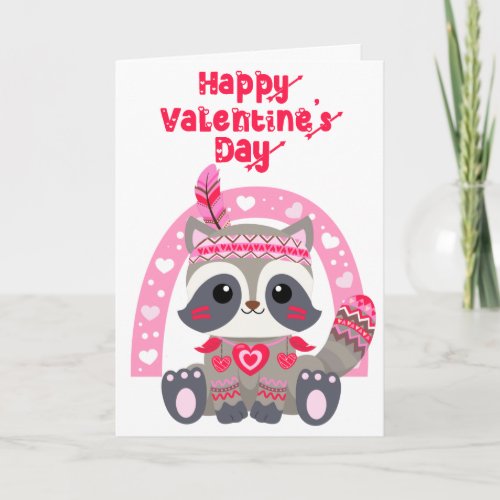 Cute Tribal Raccoon Kids Valentine Card