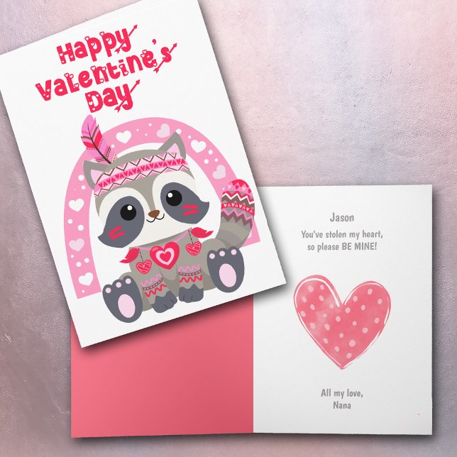 Cute Tribal Raccoon Kids Valentine Card (Creator Uploaded)