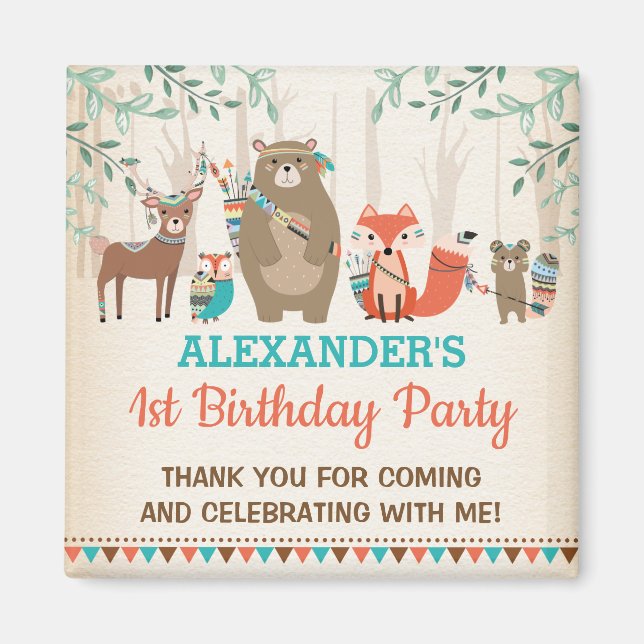 Cute Tribal Woodland Animals Wild One Party Favors Magnet (Front)