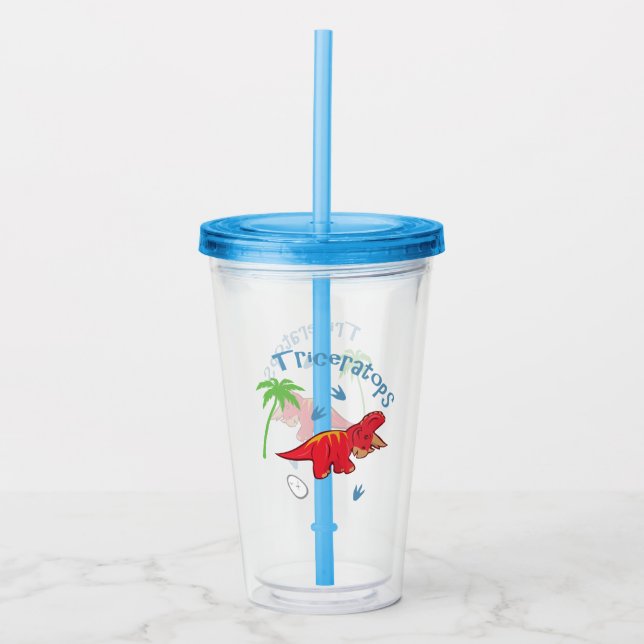 Cute Triceratops Acrylic Tumbler (Front)