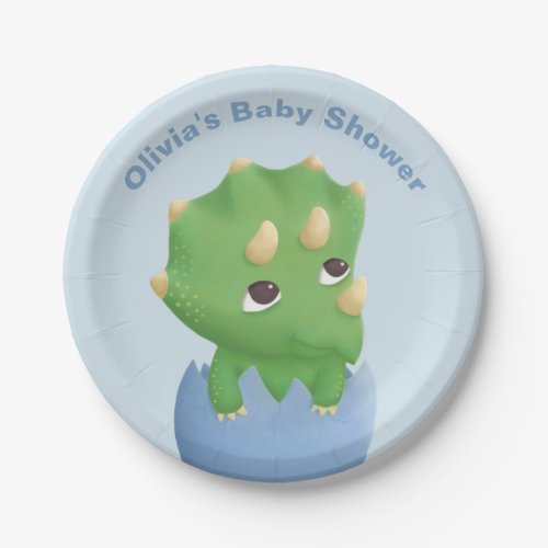 Cute Triceratops Baby Shower Party Plates