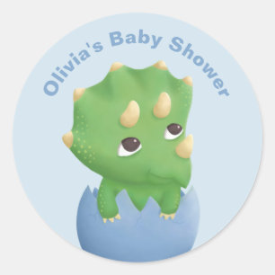 Cute Triceratops Dinosaur Baby Shower Sticker