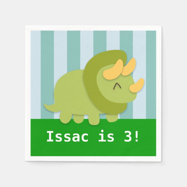 Cute Triceratops Dinosaur Birthday Party Paper Napkins (Front)