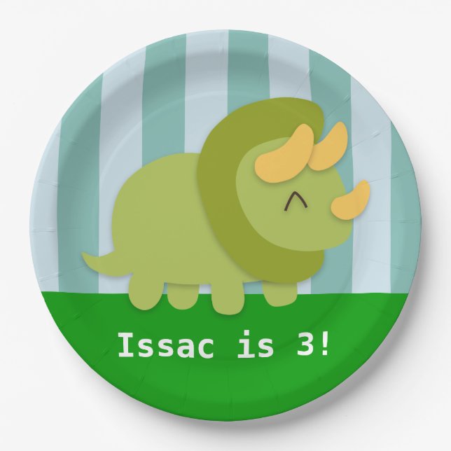Cute Triceratops Dinosaur Birthday Party Paper Plates (Front)