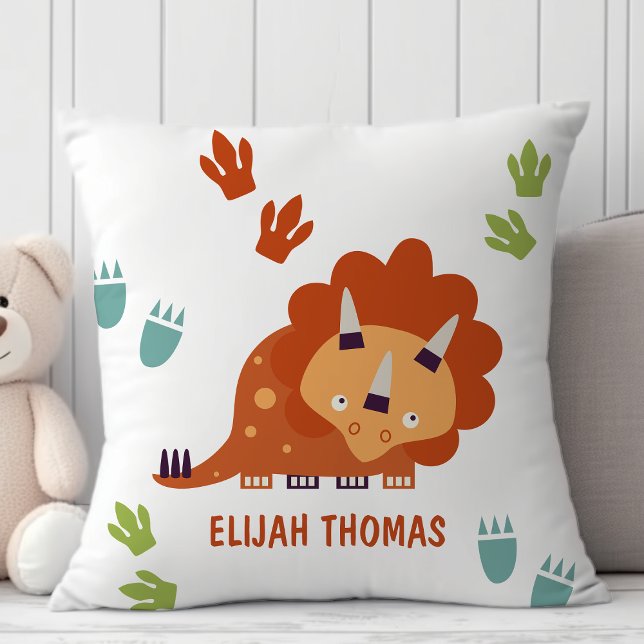 Cute Triceratops Dinosaur Custom Personalized Throw Pillow (Creator Uploaded)