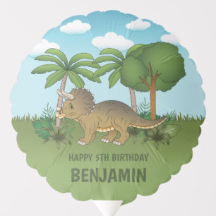 Cute Triceratops Dinosaur Happy Birthday Name Balloon