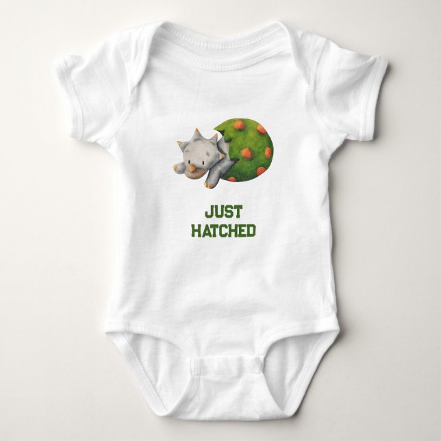 Cute Triceratops Dinosaur Hatching Neutral Baby Bodysuit (Front)