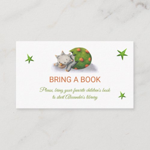 Cute Triceratops Dinosaur Illustrated Bring a Book Enclosure Card