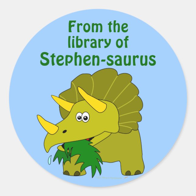 Cute Triceratops Dinosaur Personalized Bookplate (Front)