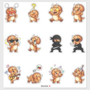 Cute Triceratops Dinosaur Sticker Pack Emojis
