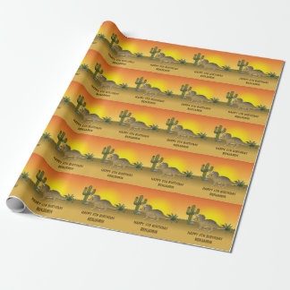 Cute Triceratops Dinosaur Sunset Desert Birthday Wrapping Paper