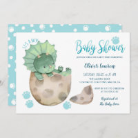 Cute Triceratops Dinosaur Tracks Boy Baby Shower Invitation