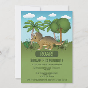 Cute Triceratops Dinosaur Tropical Kid's Birthday Invitation