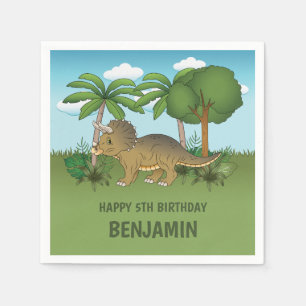 Cute Triceratops Dinosaur Tropical Kid's Birthday Napkins
