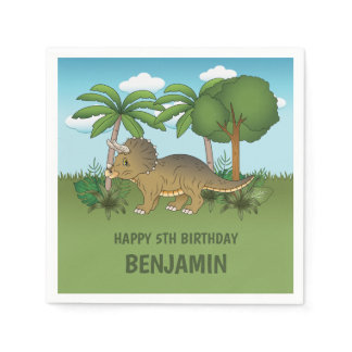 Cute Triceratops Dinosaur Tropical Kid's Birthday Napkins