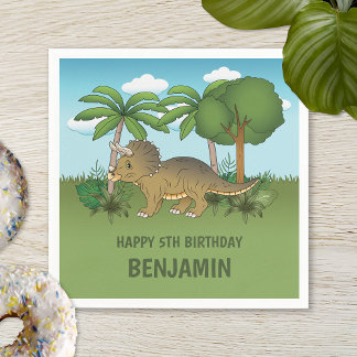 Cute Triceratops Dinosaur Tropical Kid's Birthday Napkins