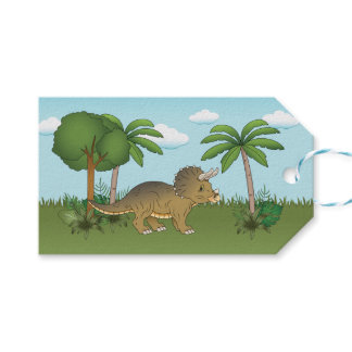 Cute Triceratops Dinosaur Tropical Palm Tree Gift Tags