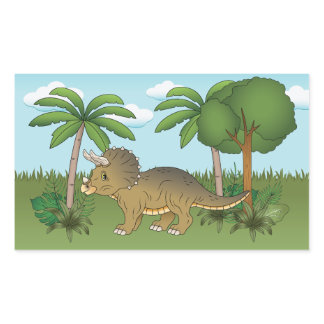 Cute Triceratops Dinosaur Tropical Palm Tree Rectangular Sticker