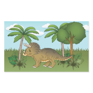 Cute Triceratops Dinosaur Tropical Palm Tree Rectangular Sticker