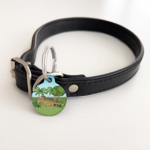 Cute Triceratops Dinosaur Tropical Palm Trees Pet ID Tag