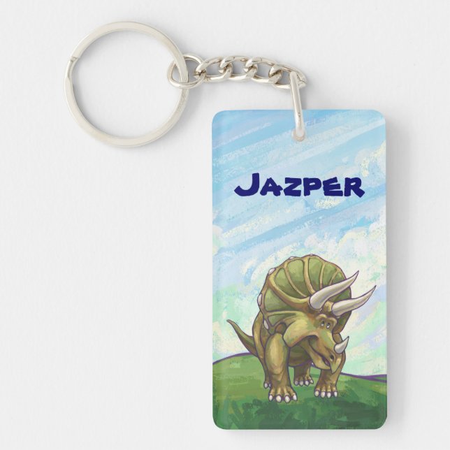 Cute Triceratops Personalized Keychain (Front)