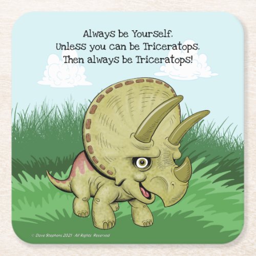 Cute Triceratops Square Paper Coaster