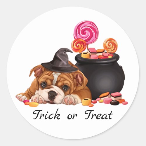 Cute Trick or Treat Candy Dog  Halloween Classic Round Sticker