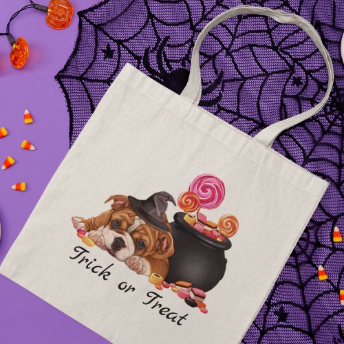 Cute Trick or Treat Candy Dog Halloween Tote Bag