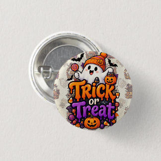 Cute Trick or Treat Ghost Halloween Button