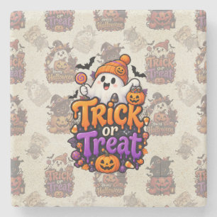 Cute Trick or Treat Ghost Halloween Canvas Print Stone Coaster