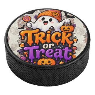 Cute Trick or Treat Ghost Halloween Hockey Puck