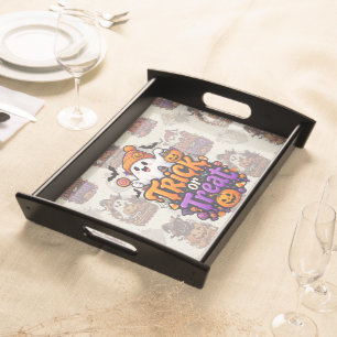 Cute Trick or Treat Ghost Halloween Serving Tray