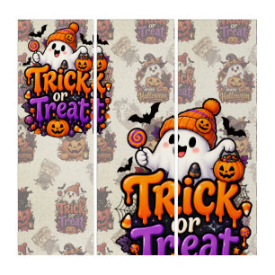 Cute Trick or Treat Ghost Halloween set of 3 print Triptych