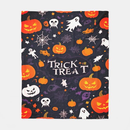 Cute Trick or treat ghosts and pumpkin  Fleece Blanket