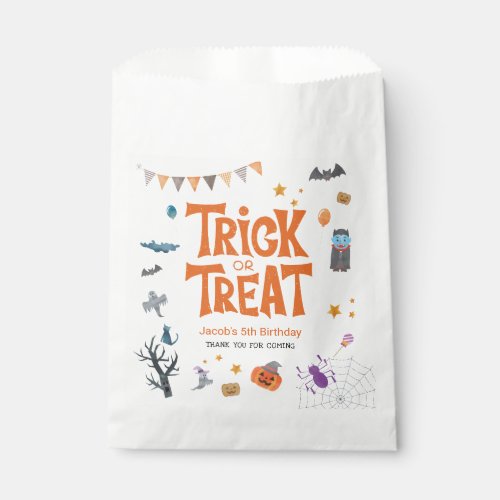 Cute Trick or Treat Halloween 5th Birthday Party Favor Bag