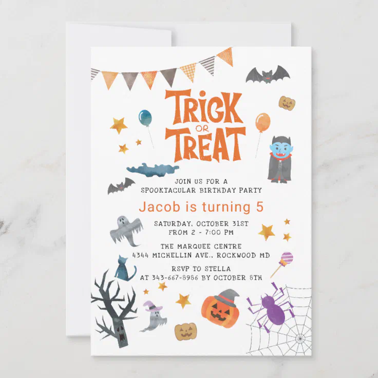 Cute Trick or Treat Halloween 5th Birthday Party Invitation Zazzle