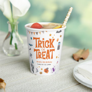 Cute Trick or Treat Halloween 5th Birthday Party Paper Cups