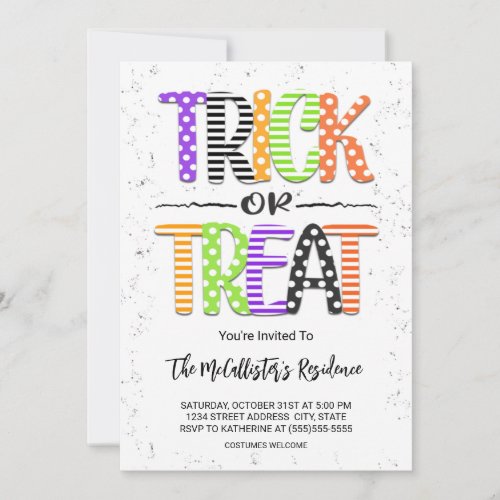 Cute Trick or Treat Halloween Costume Party Invitation