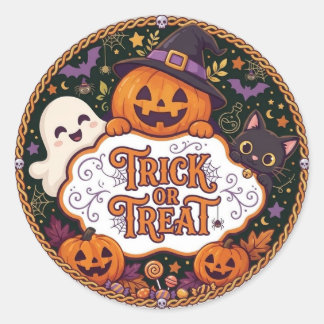 Cute Trick or Treat Halloween Party Favor Classic Round Sticker