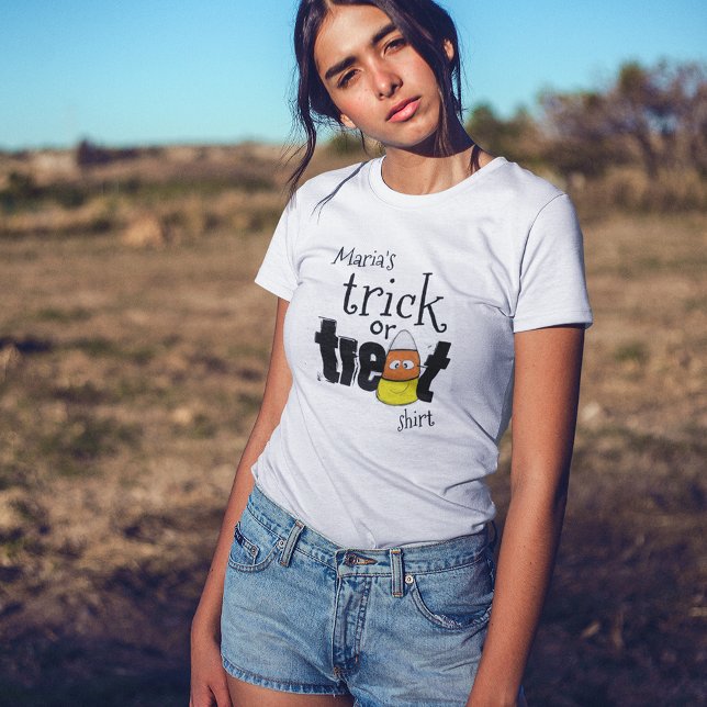 Cute Trick or Treat Halloween Personalized T-Shirt (Halloween cute whimsical Trick or Treat T Shirt)