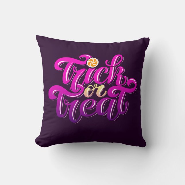 Cute Trick or Treat Halloween Typography  Throw Pillow (Front)